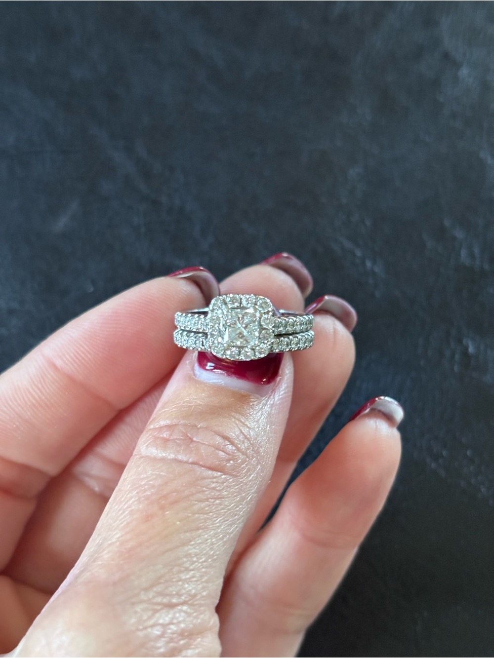 14K White Gold Neil Lane Diamond Engagement Ring Set-princess cut with halo
